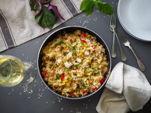 Rybia paella z jednej panvice